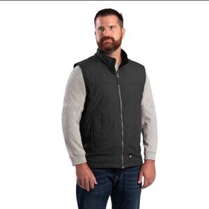 Berne Men's Heartland Vest Gray Canvas w' Fleece Lining Full Zip Large